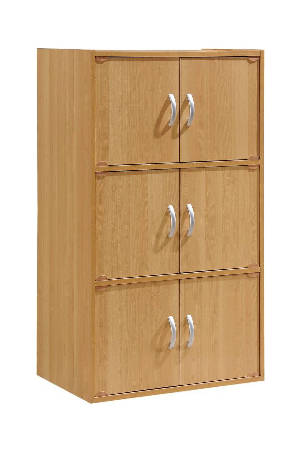 Hodedah 3-Shelf, 6-Door Multipurpose Bookcase, Beech
