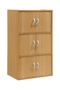 Hodedah 3-Shelf, 6-Door Multipurpose Bookcase, Beech