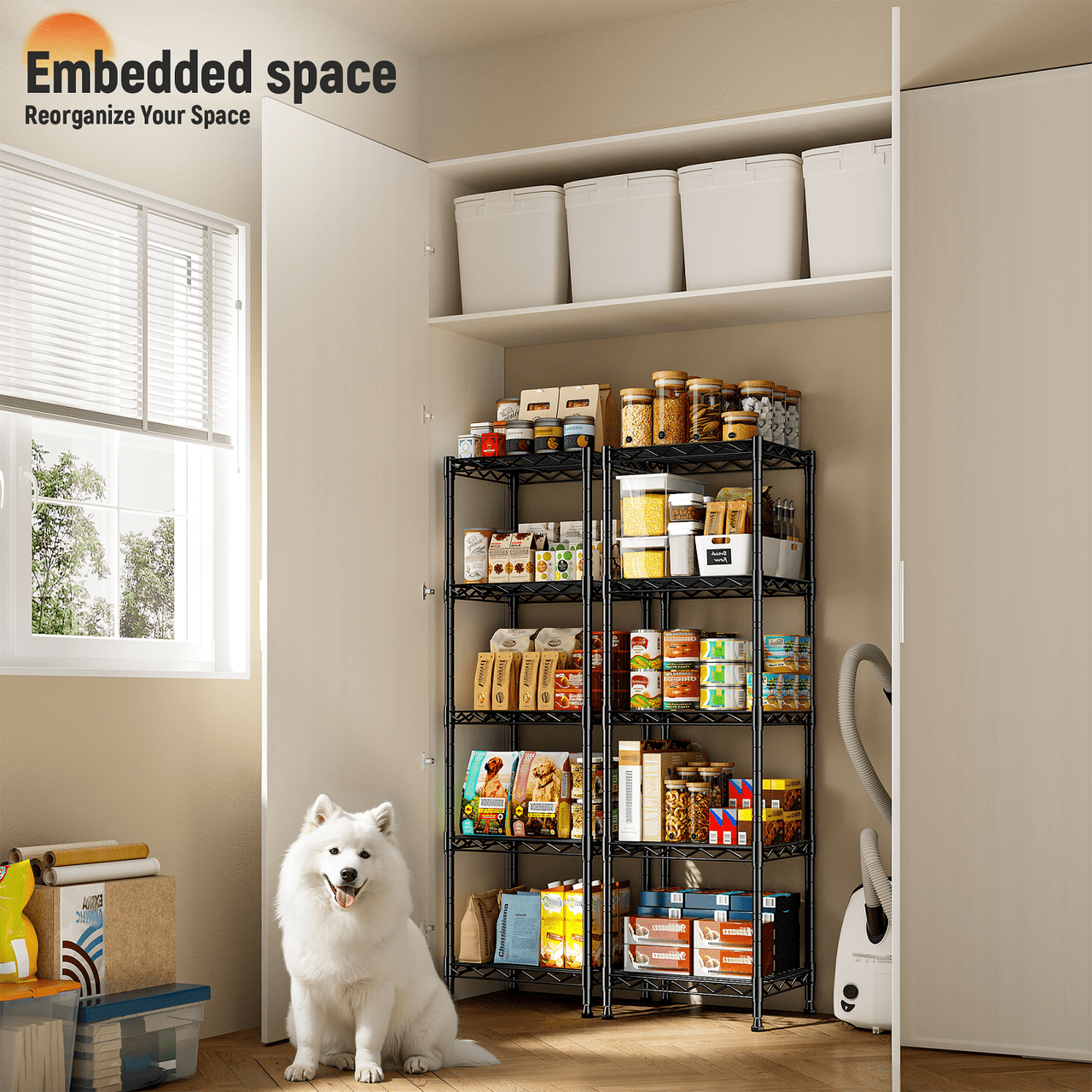 REIBII 5-Tier Wire Shelving Unit,Small Adjustable Storage Shelves,15.8"W x 11.8"D x 53"H,Durable Carbon Steel,Metal Shelving for Kitchen,Bathroom,Garage,Black