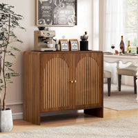Accent Cabinet with Carving Lines, Modern Buffet Sideboard with Adjustable Shelves, Decorative Storage Cabinets for Bedroom Living Room Kitchen Office Entryway and Hallway, Walnut