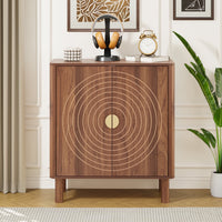 Accent Cabinet with Carving Lines, Modern Buffet Sideboard with Adjustable Shelves, Decorative Storage Cabinets for Bedroom Living Room Kitchen Office Entryway and Hallway, Walnut