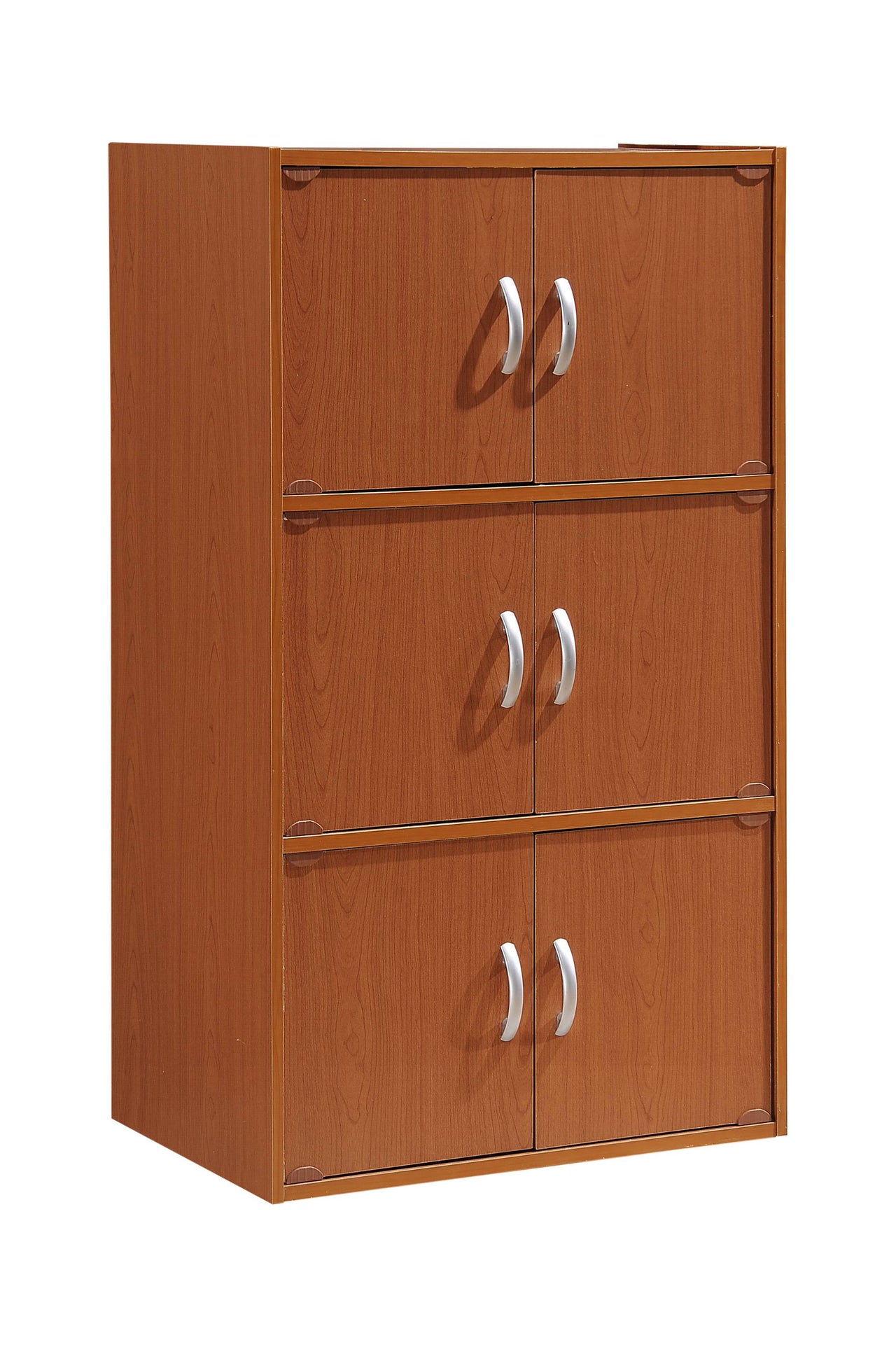 Hodedah 3-Shelf, 6-Door Multipurpose Bookcase, Beech