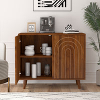 Accent Cabinet with Carving Lines, Modern Buffet Sideboard with Adjustable Shelves, Decorative Storage Cabinets for Bedroom Living Room Kitchen Office Entryway and Hallway, Walnut