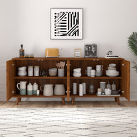 Accent Cabinet with Carving Lines, Modern Buffet Sideboard with Adjustable Shelves, Decorative Storage Cabinets for Bedroom Living Room Kitchen Office Entryway and Hallway, Walnut