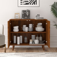 Accent Cabinet with Carving Lines, Modern Buffet Sideboard with Adjustable Shelves, Decorative Storage Cabinets for Bedroom Living Room Kitchen Office Entryway and Hallway, Walnut